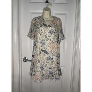 LOFT Petite Floral Metallic Gold Thread Dress Flutter Sleeve V-Neck SP